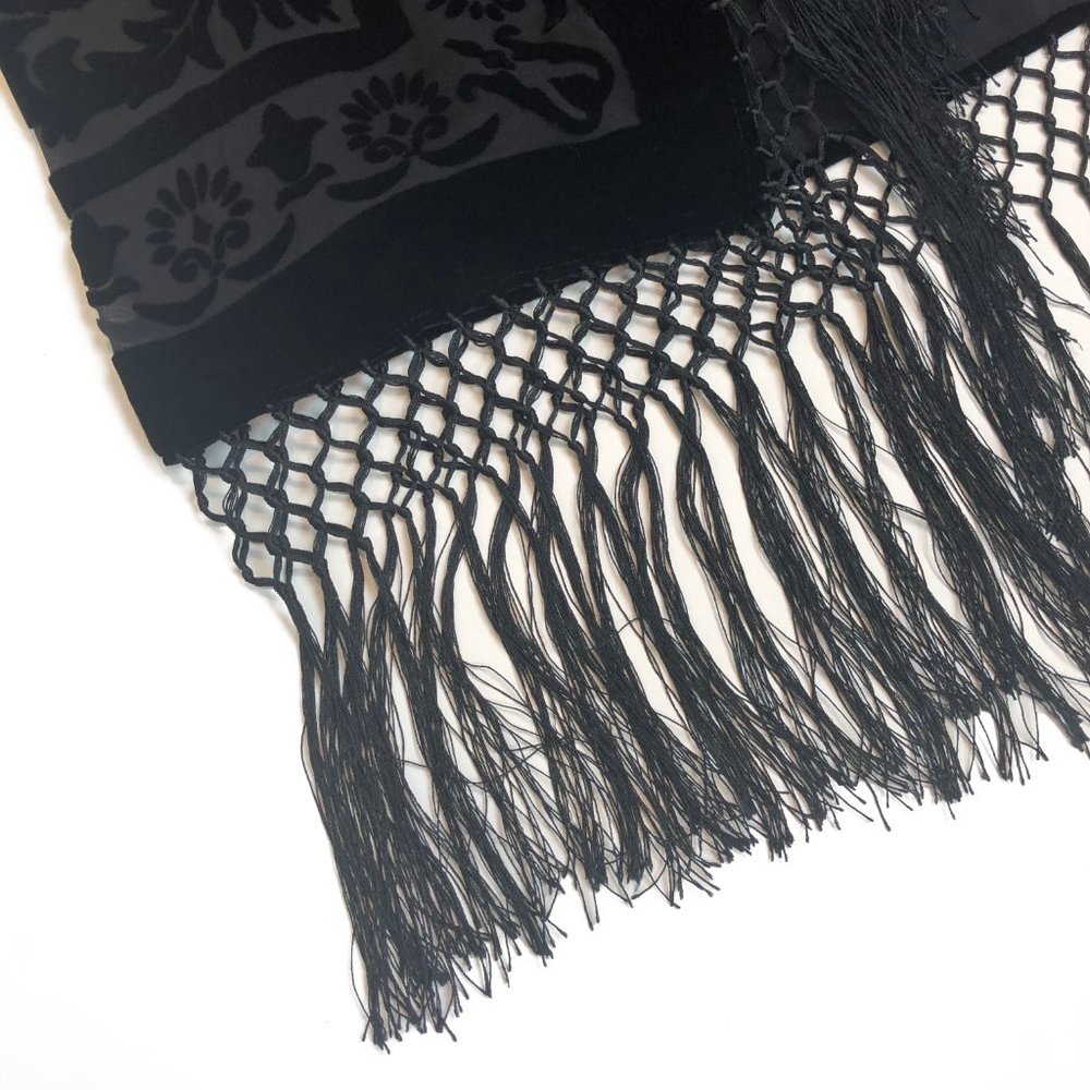 Open Front Fringed Floral Velvet Burnout Kimono - Picture 6 of 7